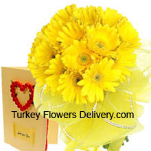 Bouquet de gerberas jaunes avec carte