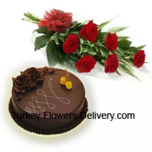 A Beautiful Hand Bunch Of 6 Red Roses Along With 1 Lb. (1/2 Kg) Chocolate Cake (Please note that cake delivery is only available for Metro Manila Region. Any cake delivery orders outside Metro Manila will be substituted with Chocolate Brownie Cake without cream or the recipient shall be offered a Red Ribbon Voucher enough to buy the same cake)