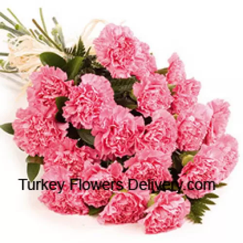 مجموعة جميلة من 24 زهرة قرنفل وردية مع ملء الموسم